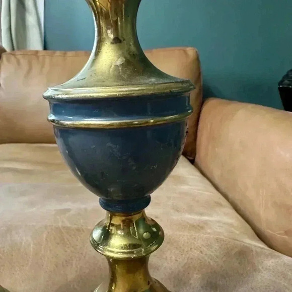Two Vintage Brass Lamp Bodies Blue And Gold Not Wired - Picture 4 of 8